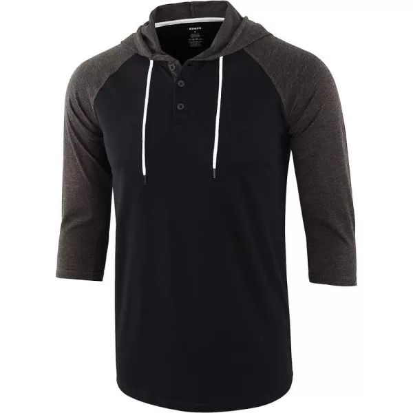 imageKNQR Mens Casual Raglan 34 Sleeve Vintage Active Sports Running Baseball Henley Hoodie T ShirtsTrue BlackHeahter Charcoal