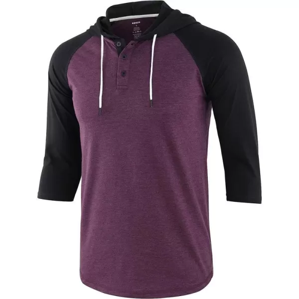 imageKNQR Mens Casual Raglan 34 Sleeve Vintage Active Sports Running Baseball Henley Hoodie T ShirtsVitality PurpleBlack