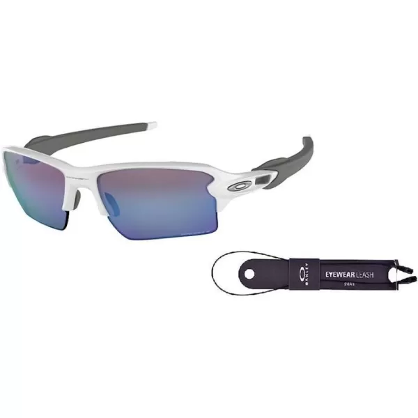 imageOakley Flak 20 XL OO9188 Sunglasses For Men BUNDLE Leash Designer iWear Care KitPolished WhitePrizm Deep H2o Polarized