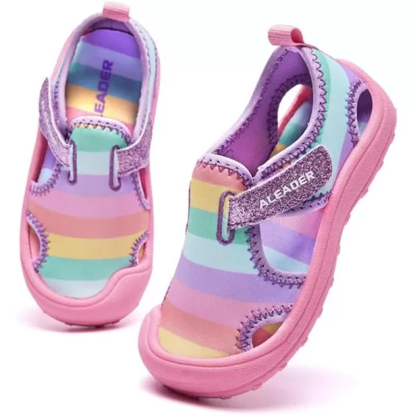 ALEADER Toddler BoysGirls Water Shoes Kids Swim Beach SandalsPink Rainbow