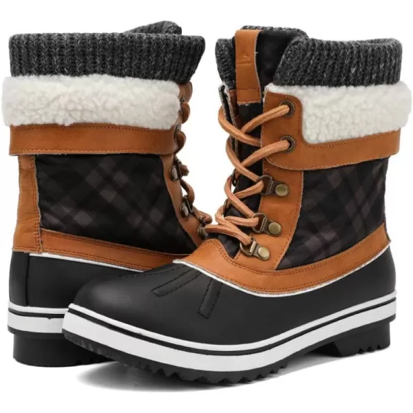 ALEADER Womens Fashion Waterproof Winter Snow BootsBlackCamel