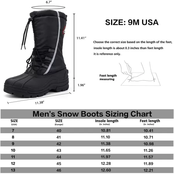 ALEADER Mens Winter Waterproof Snow Boots Insulated Shell Comfort Warm InnerBlackElastic Lace