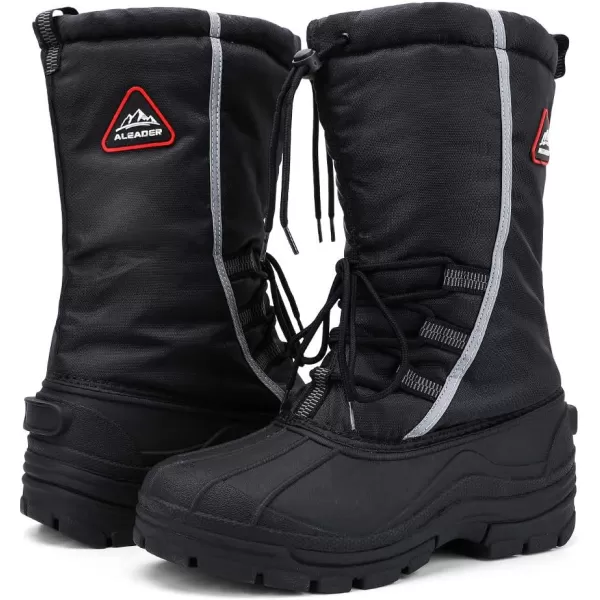 ALEADER Mens Winter Waterproof Snow Boots Insulated Shell Comfort Warm InnerBlackElastic Lace