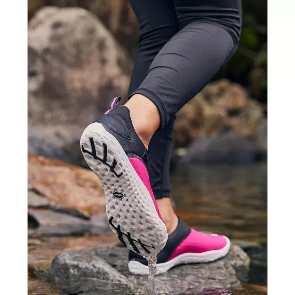 Womens Hydro Barefoot Water Shoes  Ultra Lightweight Drain Sole  QuickDry Tech Upper  Beach  River Water ShoeBlackFushia