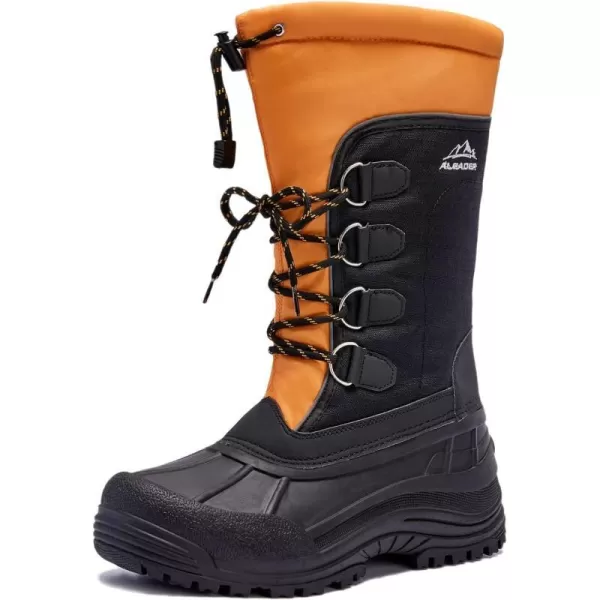 ALEADER Mens Winter Waterproof Snow Boots Insulated Shell Comfort Warm InnerBlackOrange