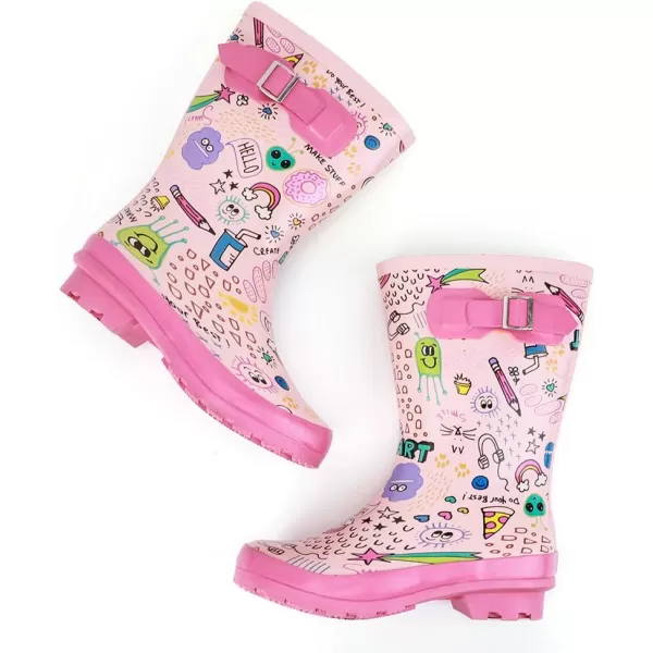 ALEADER Kids Waterproof Rubber Rain Boots for Girls Boys ampamp Toddlers with Fun Prints ampamp Handles