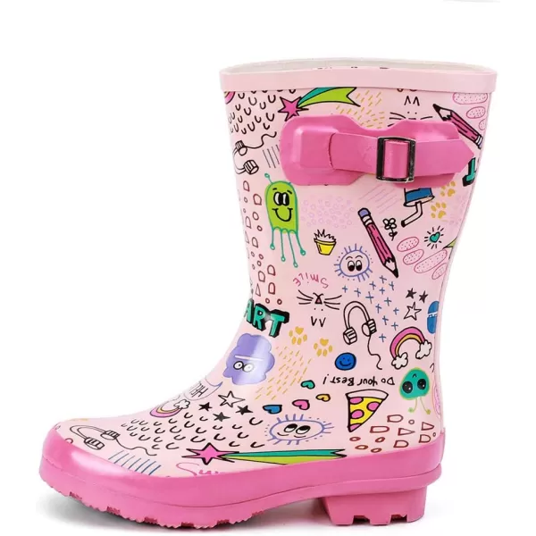 ALEADER Kids Waterproof Rubber Rain Boots for Girls Boys ampamp Toddlers with Fun Prints ampamp Handles