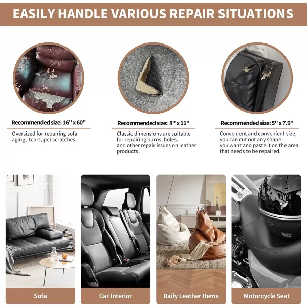 ONine Leather Repair PatchSelfAdhesive Couch PatchMulticolor Available Scratch Leather 8X11 Inch Peel and Stick for Sofas Car Seats Hand Bags JacketsNew Black16 x 60 Gray Leather