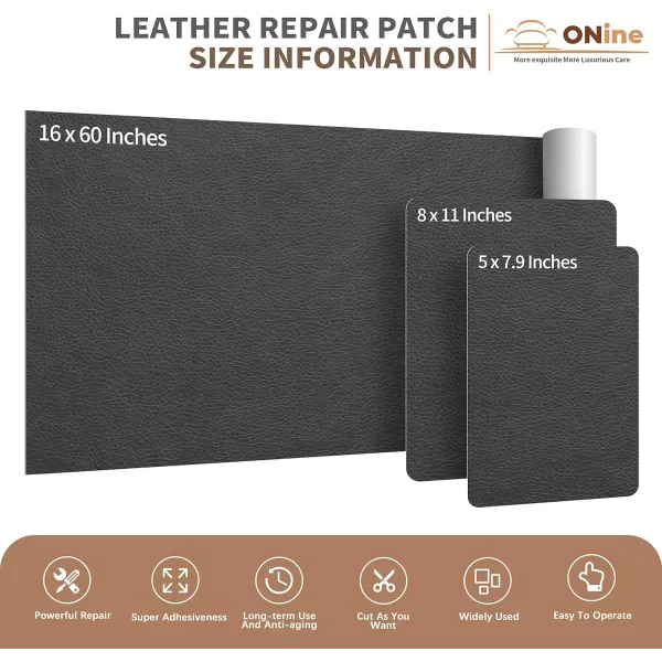 ONine Leather Repair PatchSelfAdhesive Couch PatchMulticolor Available Scratch Leather 8X11 Inch Peel and Stick for Sofas Car Seats Hand Bags JacketsNew Black16 x 60 Gray Leather