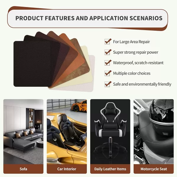 ONine Leather Repair PatchSelfAdhesive Couch PatchMulticolor Available Scratch Leather 8X11 Inch Peel and Stick for Sofas Car Seats Hand Bags JacketsNew Black8 x 11 Irregular Pattern Caramel Brown