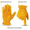 imageOZERO 5Pair Leather Work Gloves Cowhide Garden Glove for Wood CuttingYard GoldLargeGold With Mesh Linning 1 Pair