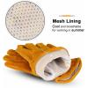 imageOZERO 5Pair Leather Work Gloves Cowhide Garden Glove for Wood CuttingYard GoldLargeGold With Mesh Linning 1 Pair