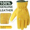 imageOZERO 5Pair Leather Work Gloves Cowhide Garden Glove for Wood CuttingYard GoldLargeGold1 Pair