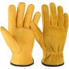 imageOZERO 5Pair Leather Work Gloves Cowhide Garden Glove for Wood CuttingYard GoldLargeGold1 Pair
