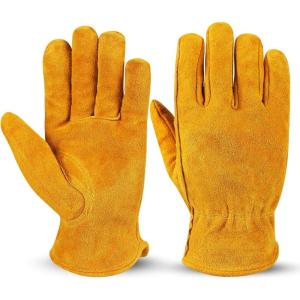 imageOZERO 5Pair Leather Work Gloves Cowhide Garden Glove for Wood CuttingYard GoldLargeGold With Mesh Linning 1 Pair
