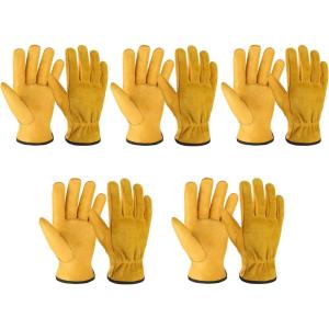 imageOZERO 5Pair Leather Work Gloves Cowhide Garden Glove for Wood CuttingYard GoldLargeGold5 Pair