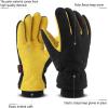 imageOZERO Men ampamp Women Winter Gloves 30F Deerskin Leather Waterresistant Windproof Cold Weather Glove for Driving HikingGoldblack