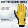 imageOZERO Men ampamp Women Winter Gloves 30F Deerskin Leather Waterresistant Windproof Cold Weather Glove for Driving HikingGoldblack