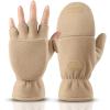 imageOZERO Winter Gloves Fingerless Convertible Mittens Thermal Polar Fleece Insulated Lining Windproof Warm for Men WomenApricot