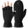 imageOZERO Winter Gloves Fingerless Convertible Mittens Thermal Polar Fleece Insulated Lining Windproof Warm for Men WomenBlack