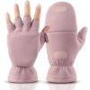 imageOZERO Winter Gloves Fingerless Convertible Mittens Thermal Polar Fleece Insulated Lining Windproof Warm for Men WomenPink