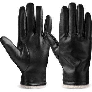 imageOZERO Leather Winter Gloves Men Cashmere Lining PU Leather Touchscreen Warm Thermal Insulation Mens Gloves Winter for Cold Weather Daily Use Walking Driving Outdoor ActivitiesBlackLarge