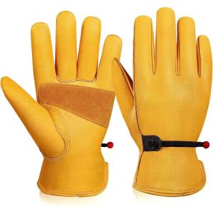 imageOZERO Leather Work Gloves for Men Large 1 Pair Cowhide Working Gloves for Driving Heavy Duty Mechanic Ranch  Women Gardening GloveLarge 1 Pair