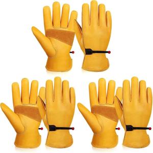 imageOZERO Leather Work Gloves for Men Large 1 Pair Cowhide Working Gloves for Driving Heavy Duty Mechanic Ranch  Women Gardening GloveMedium 3 Pair
