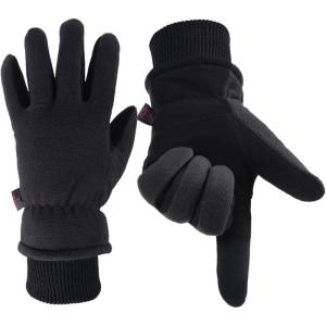 imageOZERO Men ampamp Women Winter Gloves 30F Deerskin Leather Waterresistant Windproof Cold Weather Glove for Driving HikingDenimblack
