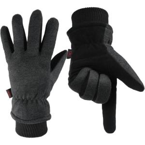 imageOZERO Men ampamp Women Winter Gloves 30F Deerskin Leather Waterresistant Windproof Cold Weather Glove for Driving HikingGrayblack
