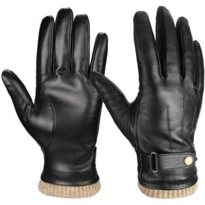 imageOZERO Mens Winter Gloves Nappa Leather Warm Wool Touchscreen Dress Glove  Thermal Gifts for Dad or HusbandBlack