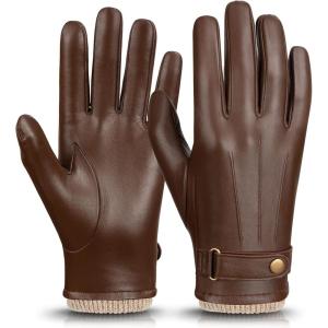 imageOZERO Mens Winter Gloves Nappa Leather Warm Wool Touchscreen Dress Glove  Thermal Gifts for Dad or HusbandBrown