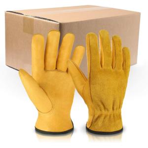 imageOZERO Pack of 36 Pairs Leather Work Gloves Flex Grip Tough Cowhide Gardening Glove for Wood CuttingConstructionYard