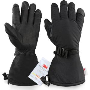 imageOZERO Ski Gloves Men WomenUnder 40F Cowhide Leather Palm Waterproof Warm Winter Snowboard Womens Mens Gloves for Cold Weather Black Large