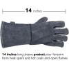 imageOZERO 932F Heat Resistant Welding Gloves 16 inches Cowhide Leather  Long Sleeve and Insulated Lining BBQ Glove for Tig WelderMigGrillBarbecueStove BlackgrayGray 14inch