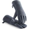 imageOZERO 932F Heat Resistant Welding Gloves 16 inches Cowhide Leather  Long Sleeve and Insulated Lining BBQ Glove for Tig WelderMigGrillBarbecueStove BlackgrayGray 14inch