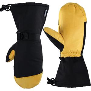 imageOZERO Ski Gloves Men WomenUnder 40F Cowhide Leather Palm Waterproof Warm Winter Snowboard Womens Mens Gloves for Cold Weather Yellow XLarge