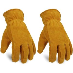 imageOZERO Work Gloves Winter Insulated Snow Cold Proof Leather Glove Thick Thermal Imitation Lambswool  Extra Grip Flexible Warm for Working in Cold Weather for Men and Women GoldLargeGold  Pack of 2