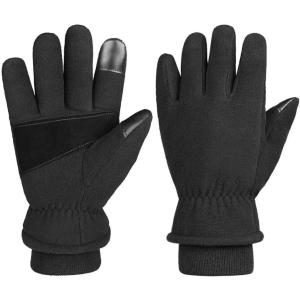 imageWinter Gloves for Men Women  Thermal Polar Fleece Insulated Artificial Lambwool Extra Palm Patch Warm Work Glove Black