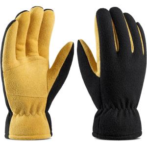 imageWinter Gloves for Men Women 20F Thermal Warm Deerskin Polar Fleece Cotton GloveTanblack