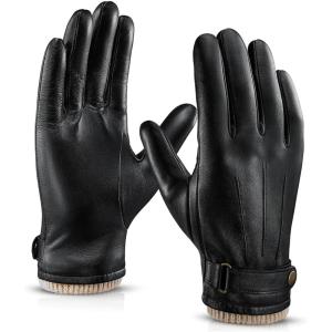 imageOZERO Leather Gloves for Men in Driving Durable Mens leather gloves with Touchscreen in Motorcycle Gifts for Dad or Husband