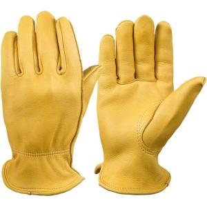 imageOZERO Men ampamp Women Leather Work Gloves Grain Deerskin Garden Gloves for Rubbing JewelryShootingHuntingDrivingRidingYard WorkFarm BlackMGold