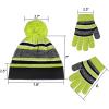 imageOZERO 2Pcs Kids Winter Knit Hat Gloves Set Warm Fleece Lining Thermal Beanie for 38 Year Boys and GirlsGreen