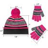 imageOZERO 2Pcs Kids Winter Knit Hat Gloves Set Warm Fleece Lining Thermal Beanie for 38 Year Boys and GirlsPurplered