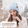 imageOZERO Black Beanies for Women Knit Polar Fleece Lined Slouchy Warm Womens Hats WinterBlue