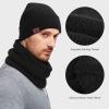 imageOZERO Winter Gloves Hat Scarf Warm Knit Touchscreen Gloves and Polar Fleece Lined Beanie and Soft Neck ScarfBlack