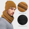 imageOZERO Winter Gloves Hat Scarf Warm Knit Touchscreen Gloves and Polar Fleece Lined Beanie and Soft Neck ScarfBrown