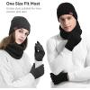 imageOZERO Winter Gloves Hat Scarf Warm Knit Touchscreen Gloves and Polar Fleece Lined Beanie and Soft Neck ScarfGray