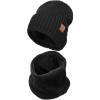 imageMens Winter Hat Beanie Scarf Set Warm Knit Hats Neck Warmer with Thermal Polar Fleece Lining Winter Set for WomenBlackhat  Scarf