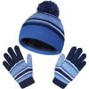 imageOZERO 2Pcs Kids Winter Knit Hat Gloves Set Warm Fleece Lining Thermal Beanie for 38 Year Boys and GirlsBlue